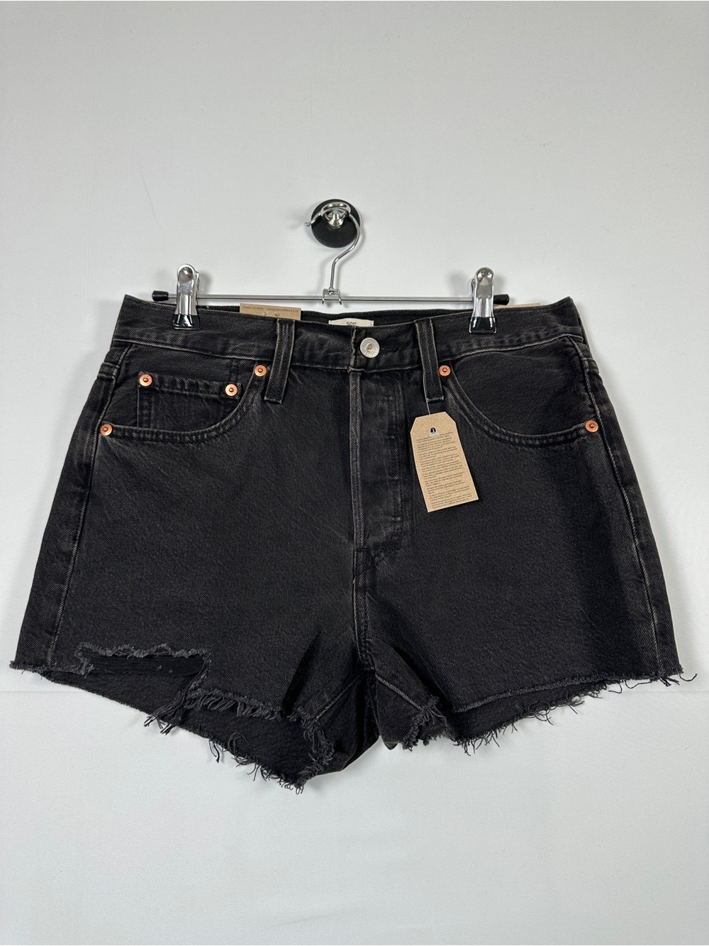 Levi's 501 Denim Shorts Black High Rise Cut Off Size 28 NWT